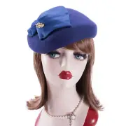 Women 40s Wool Felt Tam Beret Casque Cocktail Pillbox Hat Church Fascinator A599
