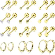 [Kakonia] Small Tiny Stud Hoop Earring Gold Studs 18K Stainless Steel Earring Sets for Multiple Piercing Cartilage Hoop Earrings