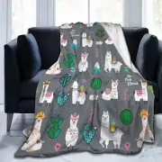 Llama Alpaca Soft Warm Throw Blanket Lightweight Flannel Fleece Bed Blanket G...