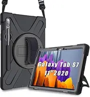 Herize Samsung Galaxy Tab S8/S7 Case 11 Inch 2022/2020, Heavy Duty Shockproof Rugged Case with Pen Holder, Hand Strap Shoulder Strap, Kickstand for Tablet S7 11 Inch SM-T870 SM-T875 2020 Model- Black