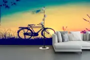 Sunset Bicycle on Glassland Self-adhesive Living Room Wallpaper Murals Removable