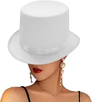 Top Hats for Men Women, Classic Victorian Polyester White Top Hat Skin-Friendly British Retro Hat for Halloween Cosplay Performance, Hats for Men