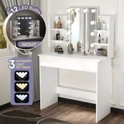 Hollywood Makeup Table Vanity Dresser White Dressing Desk Bedroom Furniture with 10 LED Lighted Mirror 3 Lighting Colours 2 Drawers 6 Shelves