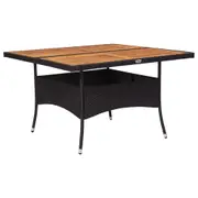 Outdoor Dining Table Black Poly Rattan and Solid Acacia Wood vidaXL