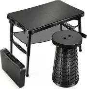 Retractable Folding Table and Stool Set, Portable Camping Foldable Table Lightwe
