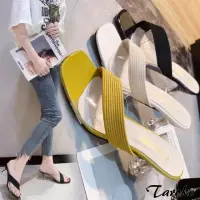 在飛比找momo購物網優惠-【Taroko】透明交叉方頭高跟大尺碼涼拖鞋(3色可選)
