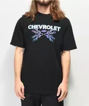 Chevrolet X BRIXTON Purple Flame Black T-Shirt Sz. Small CHEVY SS Two Club NWT