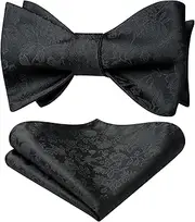 [HISDERN] Bow Ties for Men Floral Bowties Mens Self Tie Bow Tie Handkerchief Jacquard Woven Bowtie Pocket Square Set