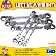 Double Box End Ratcheting Wrench Flex-Head Extra Long 6 Pack Spanners Set Metric