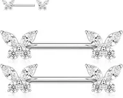 [FUNLMO] 1 Pair Titanium Nipple Piercing Jewelry Butterfly Cube Zircon Nipple Rings Nipple Barbell Internally Threaded Nipple Bars Bridge Piercing Jewelry
