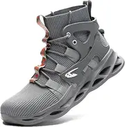 [BIAJIAZHUA] Steel Toe Work Boots Anti-Puncture Anti-Smash Anti-Colision Anti-Stress,Steel Toe Shoes Comfortable Lightweight Breathable,Steel Toe Boots Slip Resistant Waterproof(Gray,5)