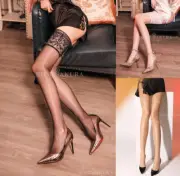 Womens Glossy Ultra Shiny Sheer Wide Lace Band Top Thigh High Hold Up Stockings