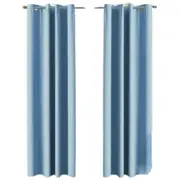 Blue Bedroom Window Curtains Pair of Eyelet Blackout Draperies 2x