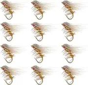 EMSea 12Pcs Barbless Dry Flies Fly Fishing Lures Silkworm Moth Fly Bait Hand Tied Fishing Flies for Fishing Trout Bass Salmon 15mm