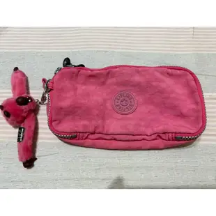 保證真品正品比利時Kipling粉紅色手拿包化妝包收納包隨身包手機包可成斜背包