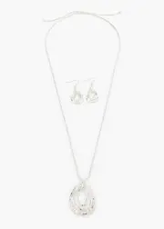 [Taking Shape] Taking Shape Ring Necklace & Earring Set in Silver - Women's Accessories Silver