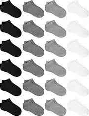 [URATOT] 24 Pairs Kids' Low Cut Socks Boys' or Girls' Half Cushion Socks Athletic Ankle Socks