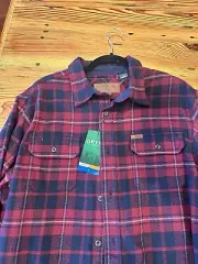 Orvis Flannel Shirt Mens Large Heavy duty Button Down Red Black Checked Pockets