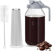 Cold Brew Coffee Maker, Mason Jar Pitcher, Heavy Duty Soda Lime Glass w/Stainless Steel Mesh Filter & Flip Cap Lid for Iced Coffee, Ice Lemonade, Fruit Drinks, Sun Tea - 32 oz