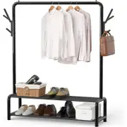 SimpleHouseware Garment Rack with Storage Shelves and Coat/Hat Hanging Hooks