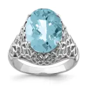 Sterling Silver Rhodium Checker-Cut Sky Blue Topaz Ring Size 7