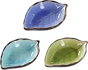 WAIT FLY Lovely Leaf Shaped Ceramic Seasoning Dishes/Tea Bag Holders/Ketchup Saucers/Appetizer Plates/Vinegar Spice Salad Soy Sushi Wasabi Seasoning Dipping Bowls, Set of 3