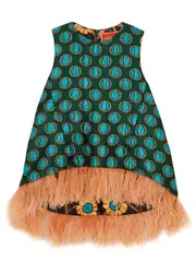 LA Double J Scala Feather-trimmed Brocade top - Blue - S (UK8-10 / S) S (UK8-10 / S)