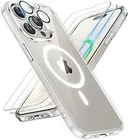 ORETECH Magnetic for iPhone 15 Pro Case with [2 Tempered Glass] and [1 Camera Protector] Compatible with MagSafe Wireless Charging Shockproof Military Protection iPhone 15 Pro Phone Case, Clear