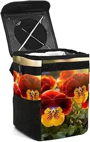 Car Trash Can with Lid,Bag Hanging Storage Pockets Leak-Proof,Portable Garbage Bin,Butterfly Flowers