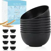Wrova Wheat Straw Bowl Sets of 8,Unbreakable Cereal Bowl 26 OZ,Microwave and Dishwasher Safe Bowls,Salad Bowl suitable for Cereal,Salad,Snack and Soup. Winter-Pure Black