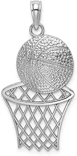 [Diamond2Deal] 14K White Gold Solid Diamond-Cut Basketball & Net Pendant