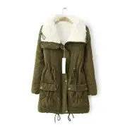 Catzon Women's Mid Length Winter Coat Thickened Warm Lamb Wool Lined Jacket-Army Green