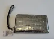 Michael Kors Wristlet Gunmetal Embossed Leather