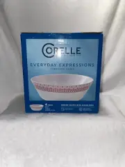 Corelle Everyday Expressions 4 Pk Glass Graphic Cereal/Soup Bowls Red /White NIB