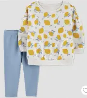 Carters size Newborn 2 pc. baby girl set LS lemon Pullover Top Blue Pants