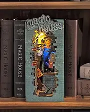 Rolife Book Nook Kit DIY 3D Wooden Puzzle, Bookshelf Decor with LED DIY Bookend Diorama Kit Crafts Hobbies Gifts for Adults/Teens (Magic House),(TGB0X)
