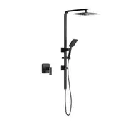 Welba 10" Rain Shower Head Set Square Handheld With Shower Mixer Tap Black