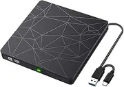 Mellisso External DVD CD Drive External CD-ROM Burner Drive DVD CD-ROM Dual Interface Drive Type-C USB CD Burner Drive
