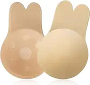 [Ruayia] Adhesive Bra, Sticky Bra, Backless Push-Up, Backless Bra, Silicone Nipple Padding, Reusable, Invisible Bra, Strapless Bra, Beige