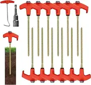 Stakes for Tent,Fluorescent Metal Stakes - Fluorescent Stable Secure Hexagonal Screw Thread Ground Pins Set for Beach Plant Irrigation Greenhouse Artificial Turf Lawn Canopy Fence Tarp Netting
