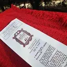 NEW W/TAG MOUNTAIN WEAVERS RED HOMESPUN WOVEN TABLECLOTH 70 X 120 CHRISTMAS