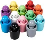 GEUGECY Peg Dolls in Cups | Wooden Pegs Matching Colour Game | Wooden Rainbow Peg Dolls | Wooden Learning Color Sorting Toys | Color Sorting Cup for Kids Aboue 3 Years Old