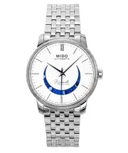 Mido Baroncelli Smiling Moon Swiss Made Automatic 21 Jewels Stainless Steel White Dial Automatic M027.407.11.010.01 Men's Watch