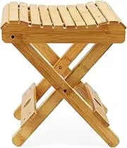 Natural Bamboo Folding Stool, Bamboo Foldable Foot Step Stool, Folding Bamboo Shower Seat, Natural Bamboo Shower Bench Seat Toilet Stool for Shaving, Shower, Foot Rest, Picnic, Fishing