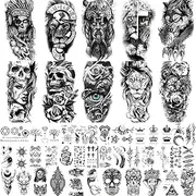 BUXIUGAN Temporary Tattoos, 50 Sheets fake tattoos for Men Women Adults, 10 Large 3D Realistic Half Sleeve Temporary Tattoos, 40 Tiny Prisoner Tattoos With Skull Skeleton Animals Faux Tattoos Stickers