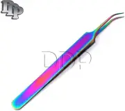 Multi Rainbow Color 3d Eyelash Extension Tweezers Pro Angled Fine Point 4.5"