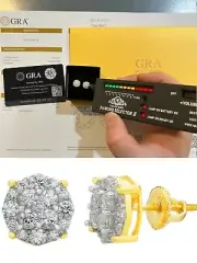 Real Gold Plated MOISSANITE Iced Hip Hop Earrings Cluster Studs Passes Tester