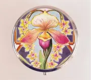 Art Nouveau Pink Lily Pill Box Case Pillbox Holder Trinket Flower Floral