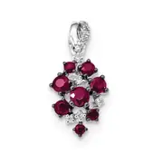 14k White Gold Real Diamond and Ruby Polished Pendant