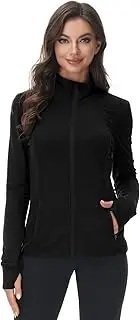 [COZZIPLUS] Women Zip up Athletic Running Jacket Lightweight Workout Yoga Top with Thumb Holes and Pocket, Style 1